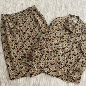 Carlisle Vintage 100% Silk Two Piece Skirt Set Paisley Floral  10
